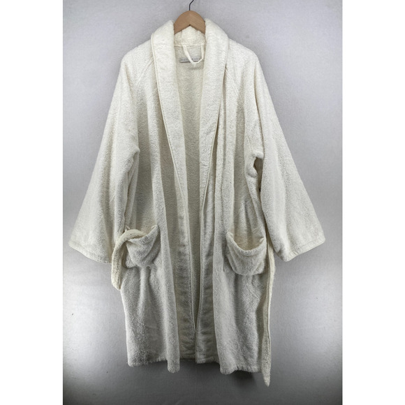 WATERWORKS Bathrobe Adult One Size Terry Belted Long Sleeve White - Picture 2 of 12
